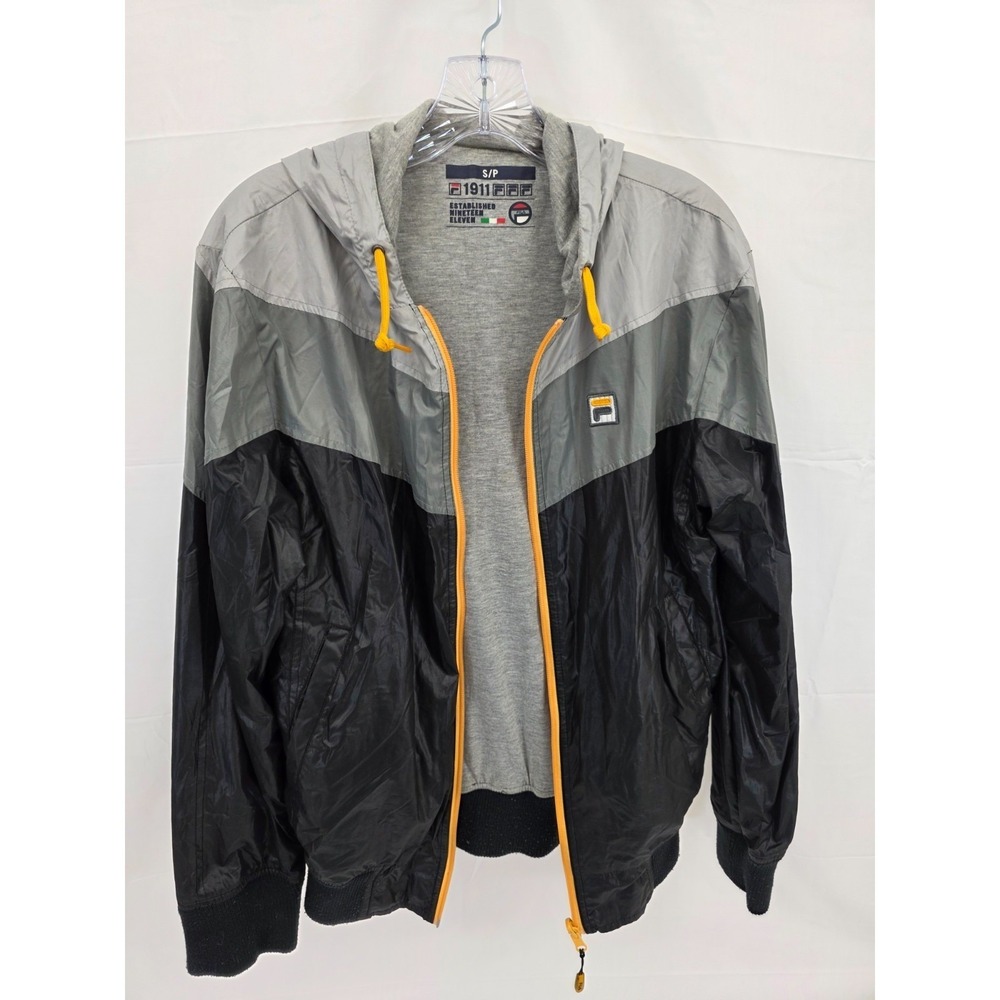 Fila 1911 Mens Colorblock Windbreaker Jacket Hooded Grey Black Orange Size S/P